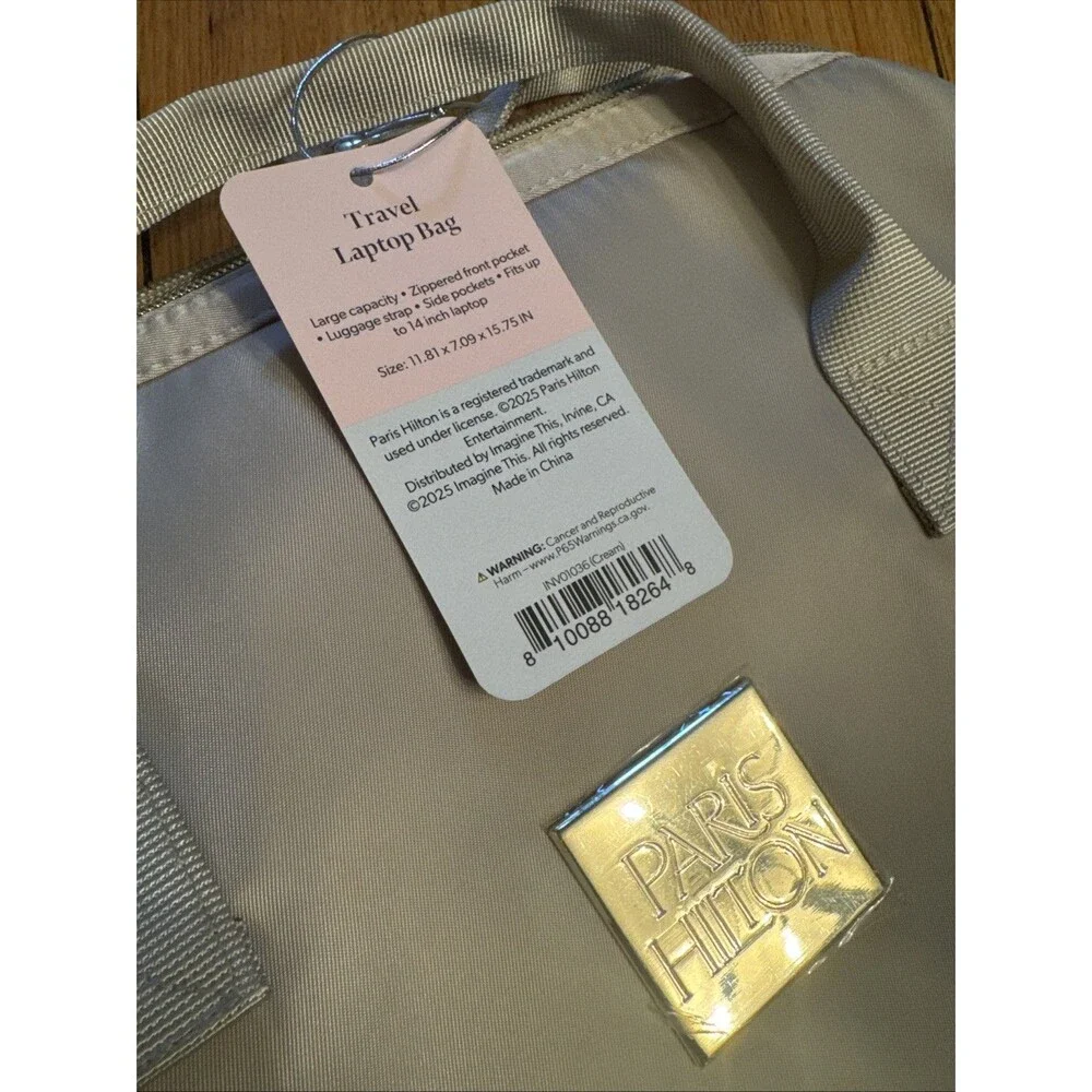 Paris Hilton Travel Laptop Bag Backpack Beige Quilted Womens NWT